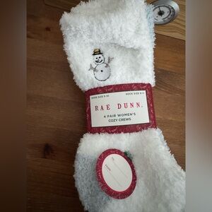 Rae Dunn White Cozy Crew Socks with Snowman